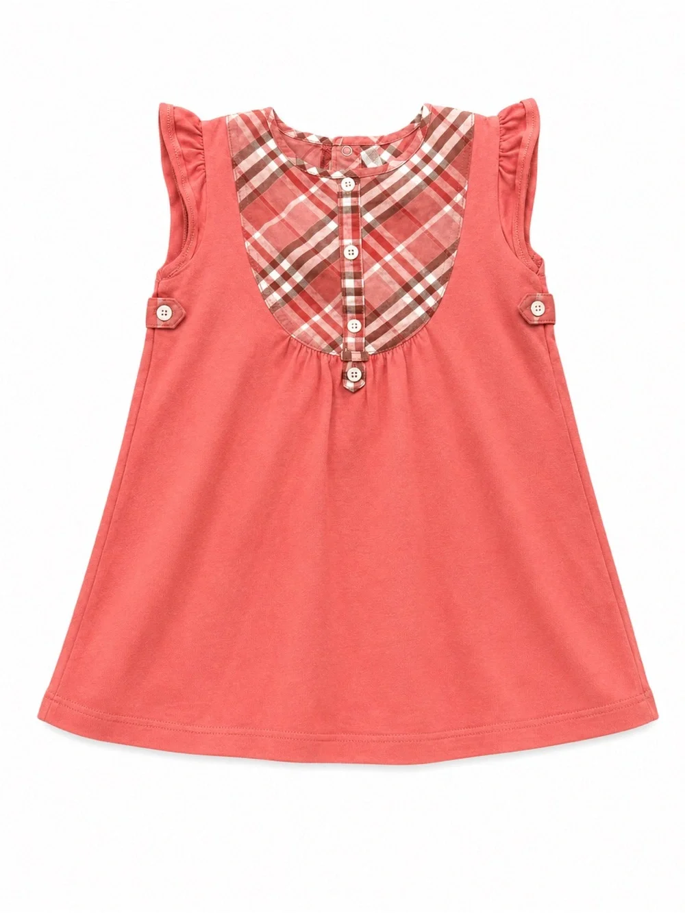 BURBERRY Nova Check Iconic Flutter Sleeve Button Up Bib Dress